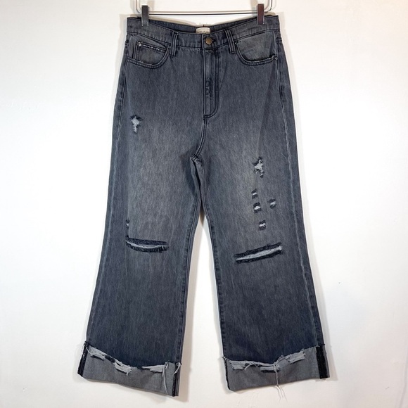 Alice & Olivia Womens Grey Distress High Rise Wide Leg Boyfriend Jeans Size 30 - Picture 2 of 14